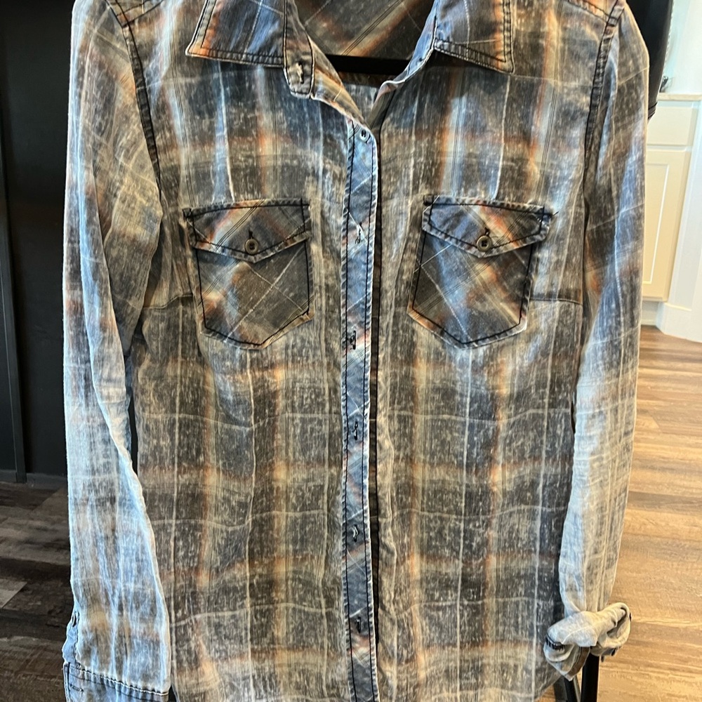 Blue and Orange Plaid Shirt